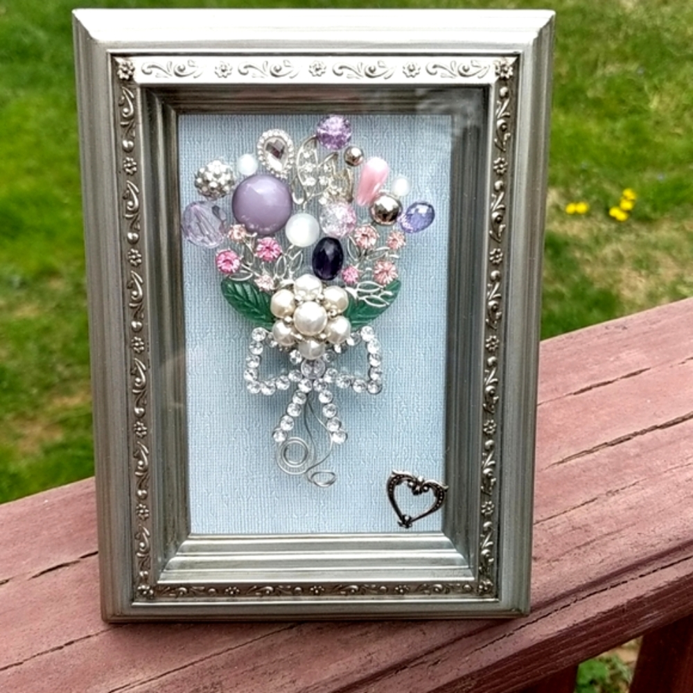 Artisan wall art decor framed jewelry art collage original art!